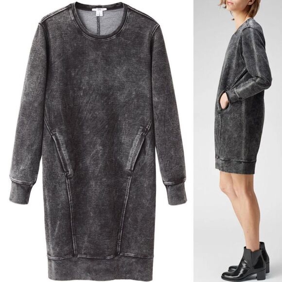 Helmut Lang Acid Wash Sweatshirt Dress – Size S – Gray Grunge / Faded Black Y2K - Picture 2 of 9